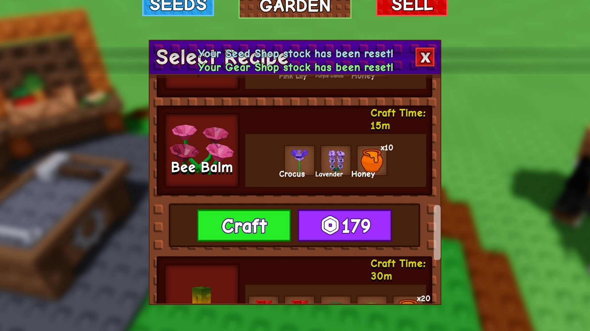 It takes 15 minutes to craft this seed (Image via Roblox)